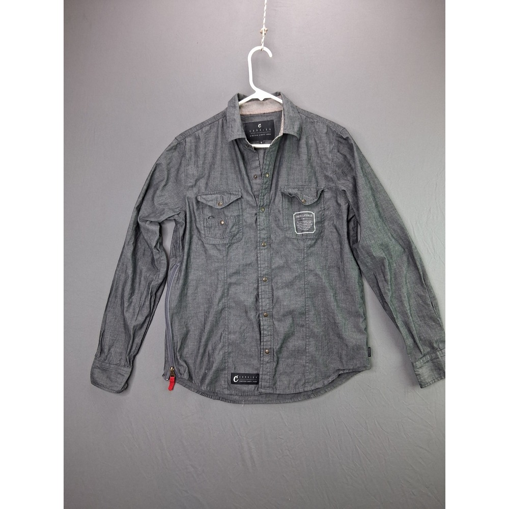 Cookies SF Button Up Shirt Streetwear Small Gray Long Sleeve Snap Pocket